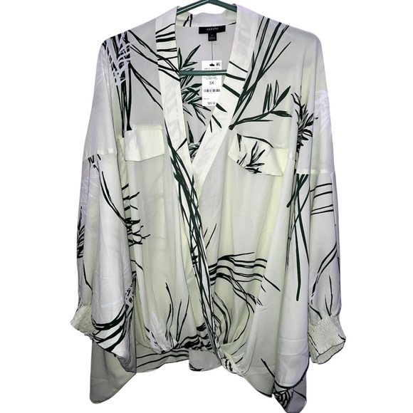 ALFANI | NWT “GREEN SWIFT PALM” CROSS WRAP FRONT LEAF TOP - Picture 2 of 9